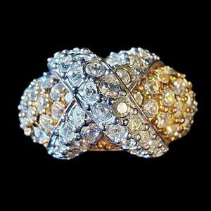 Swarovski Crystal 925 Sterling Silver Vermeil Ring Pave Rhinestone Size 4